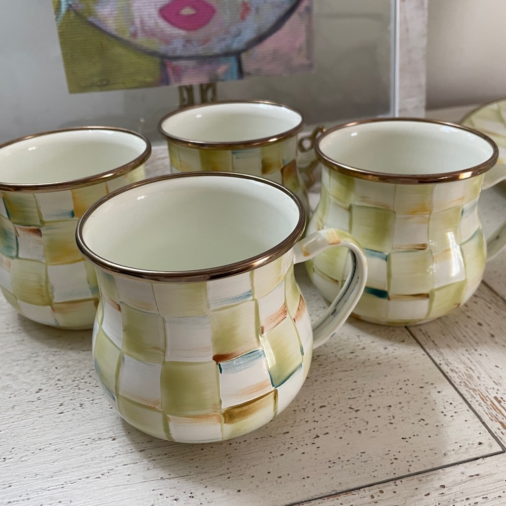 Mackenzie Childs - 4 salad plates and 4 mugs. Like new condition. Price for set